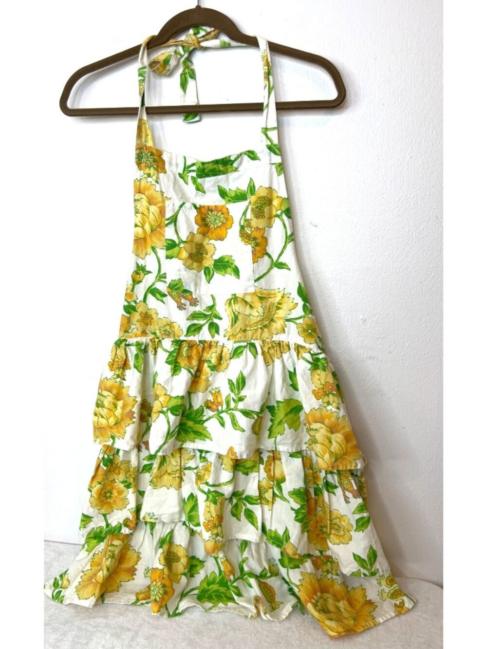 April Cornell Green Floral India Print Tiered Ruffle Cotton Apron Shabby Chic